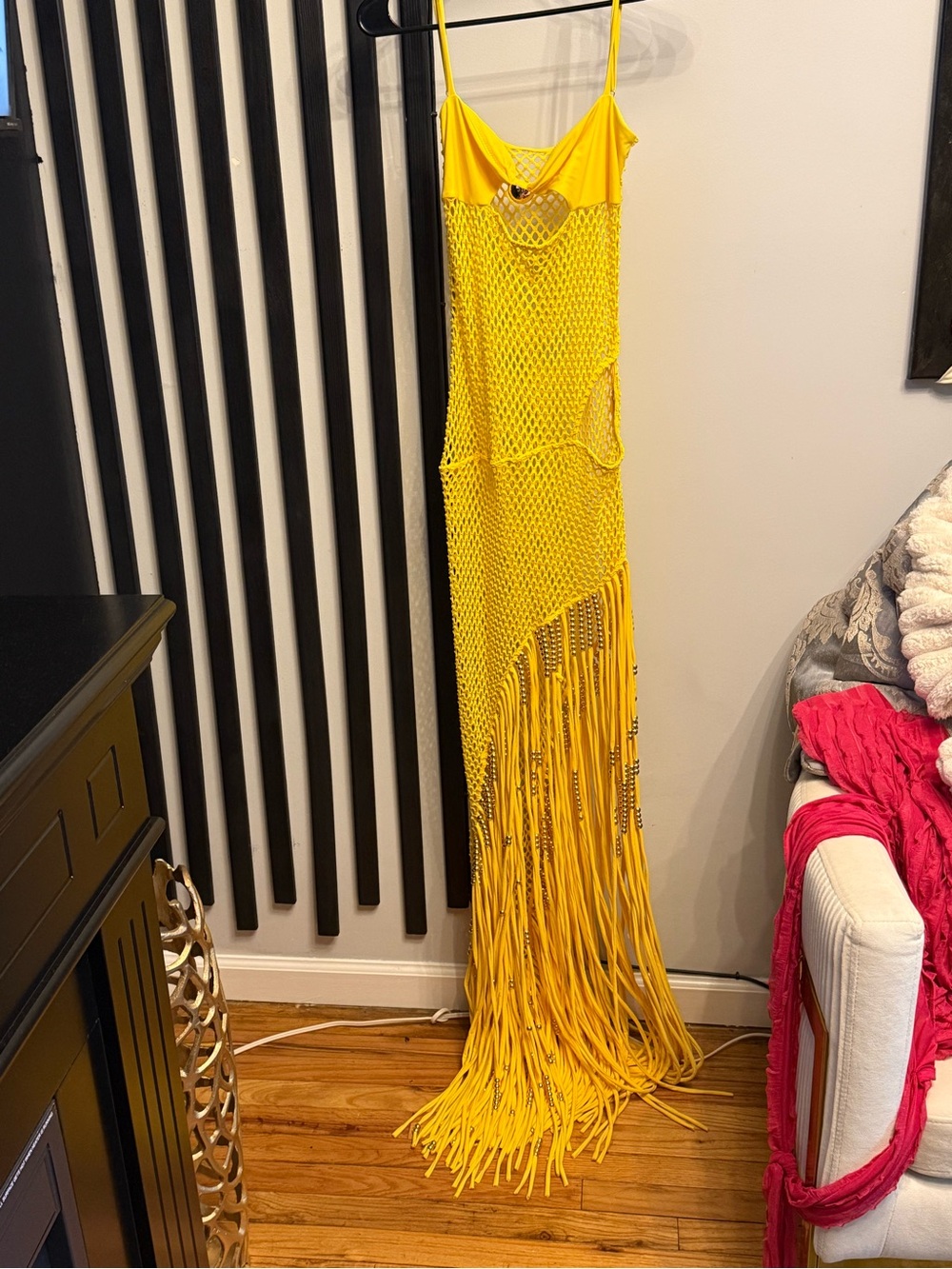 Yellow Fringe Crochet Maxi Dress